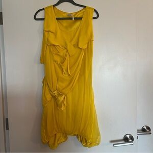 Leon Max Yellow Silk Bubble Hem Dress Size M
